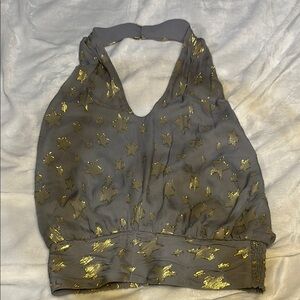 Ramy Brook Gray and Gold Star Halter Top